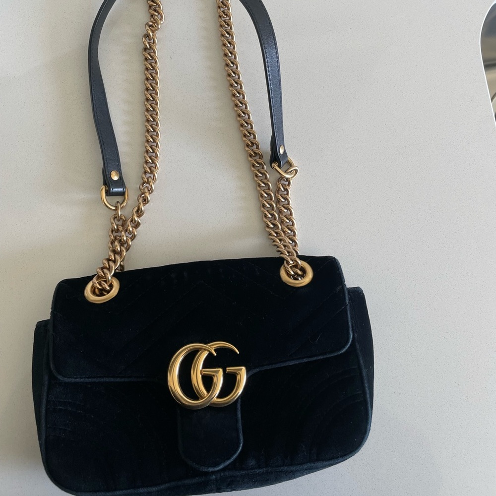 Velvet Matelasse Mini GG Marmont Shoulder Bag Black